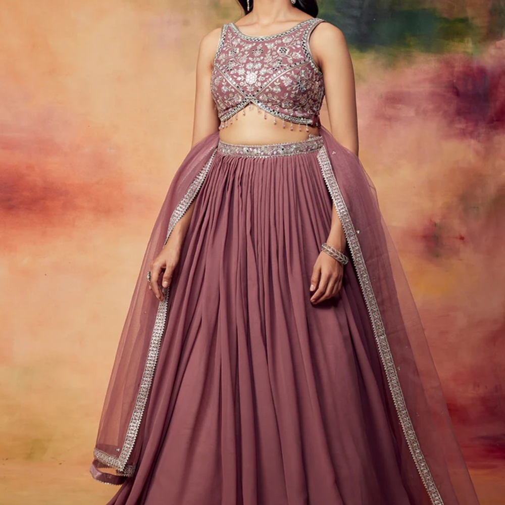 Mauve Embroidered Georgette Lehenga